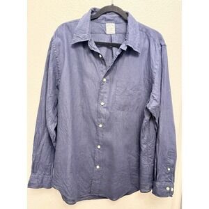 Brooks Brothers Baird McNutt Shirt Irish Linen Men Size XL Navy Blue Button Down